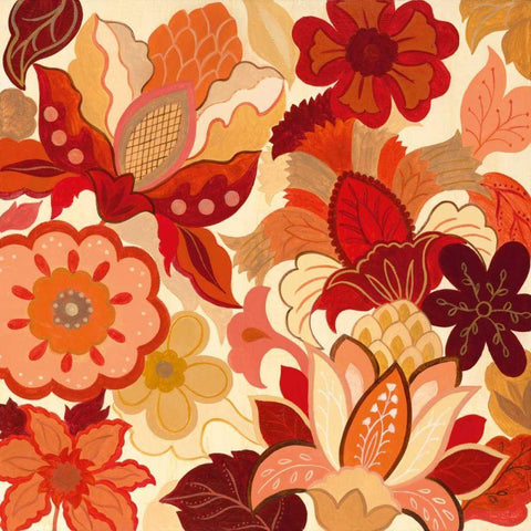 Vermilion Garden I Black Modern Wood Framed Art Print with Double Matting by Tava Studios