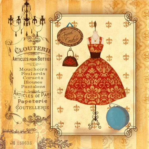 French Couture Gold Ornate Wood Framed Art Print with Double Matting by Carroll, Jane