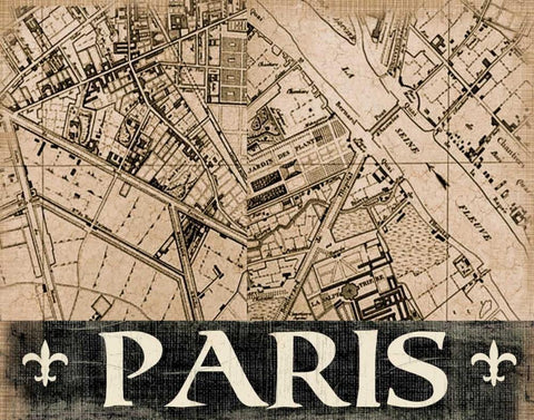 Paris Map Black Ornate Wood Framed Art Print with Double Matting by Donovan, Kelly