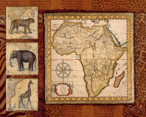 Journey to Africa I Black Ornate Wood Framed Art Print with Double Matting by Tava Studios