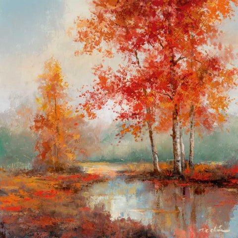 Autumns Grace II Gold Ornate Wood Framed Art Print with Double Matting by Chiu, T.C.
