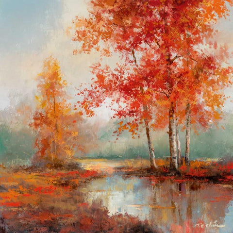 Autumns Grace II White Modern Wood Framed Art Print with Double Matting by Chiu, T.C.