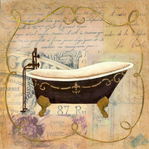 Bain de Luxe I Black Ornate Wood Framed Art Print with Double Matting by Tava Studios