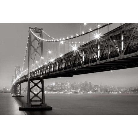 Bay Bridge at Night White Modern Wood Framed Art Print by Reed, Aaron
