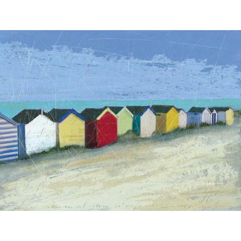 Beach Huts Black Modern Wood Framed Art Print with Double Matting by Robinson, Carol