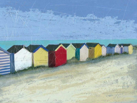 Beach Huts White Modern Wood Framed Art Print with Double Matting by Robinson, Carol