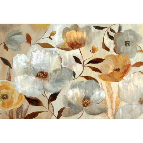 Golden Flower White Modern Wood Framed Art Print by Nan