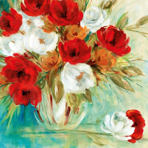 Vibrant Bouquet I White Modern Wood Framed Art Print with Double Matting by Robinson, Carol