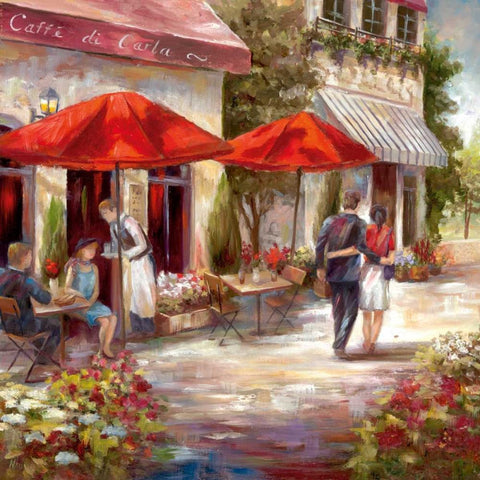 Cafe Afternoon I Gold Ornate Wood Framed Art Print with Double Matting by Nan