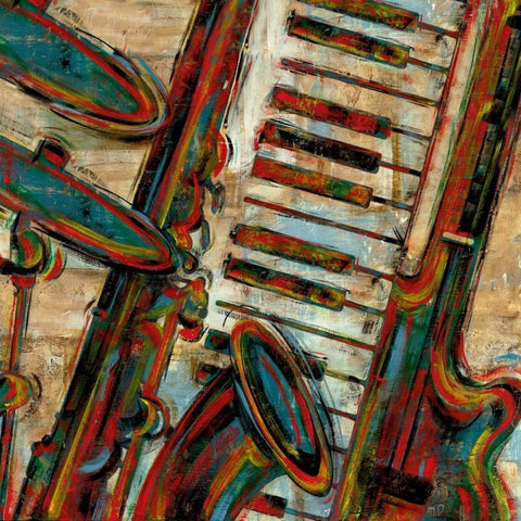 Jazz Montage White Modern Wood Framed Art Print by Donovan, Maria