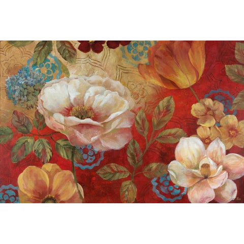 Lotus Blossoms Gold Ornate Wood Framed Art Print with Double Matting by Nan