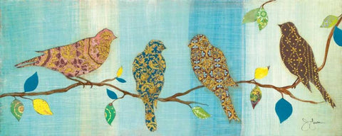 Bird Chat II Black Ornate Wood Framed Art Print with Double Matting by Tava Studios