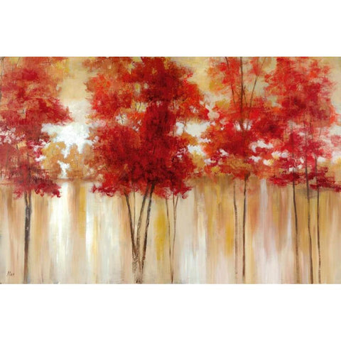 Red Trees Black Modern Wood Framed Art Print with Double Matting by Nan