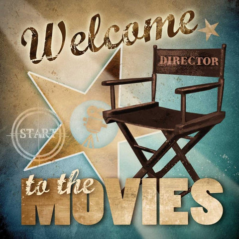 Welcome ToThe Movies White Modern Wood Framed Art Print with Double Matting by Knutsen, Conrad