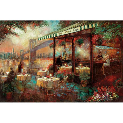 The River Cafe Black Modern Wood Framed Art Print with Double Matting by Manning, Ruane