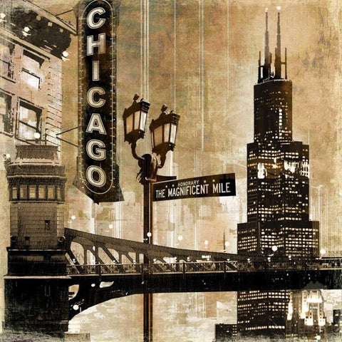 Chicago Gold Ornate Wood Framed Art Print with Double Matting by Donovan, Kelly