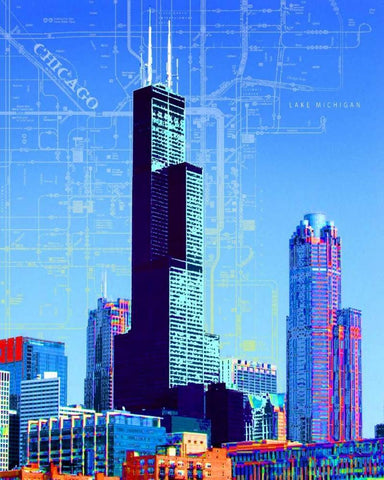 Willis Tower White Modern Wood Framed Art Print with Double Matting by Donovan, Kelly