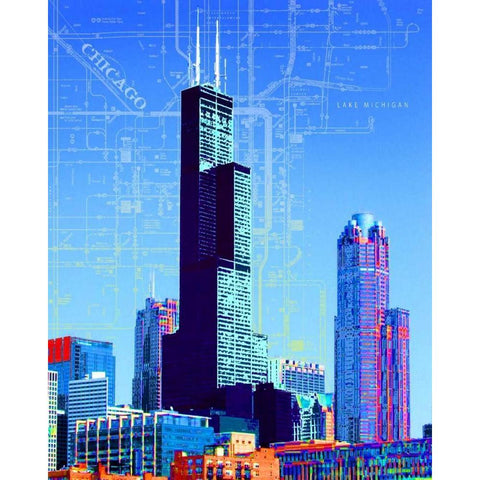 Willis Tower Gold Ornate Wood Framed Art Print with Double Matting by Donovan, Kelly