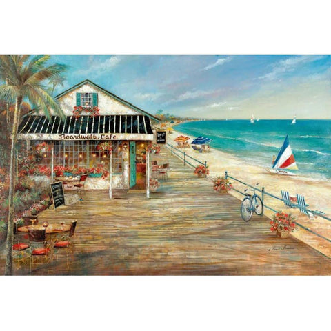 Boardwalk Cafe Black Modern Wood Framed Art Print with Double Matting by Manning, Ruane