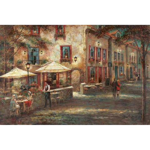Courtyard Cafe Black Modern Wood Framed Art Print with Double Matting by Manning, Ruane
