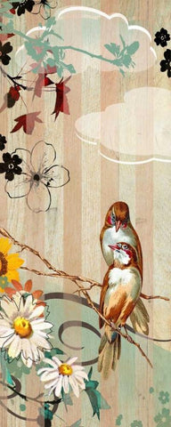 Vintage Love Birds I Black Ornate Wood Framed Art Print with Double Matting by Donovan, Kelly