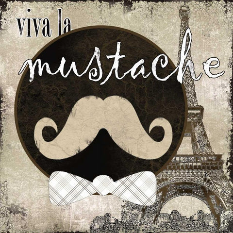 Viva La Mustache Black Modern Wood Framed Art Print with Double Matting by Robinson, Carol