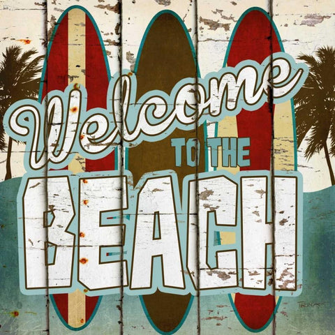 Welcome To The Beach Black Ornate Wood Framed Art Print with Double Matting by Craven, Katrina