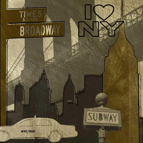 I Love NY In Gray Black Modern Wood Framed Art Print by Craven, Katrina