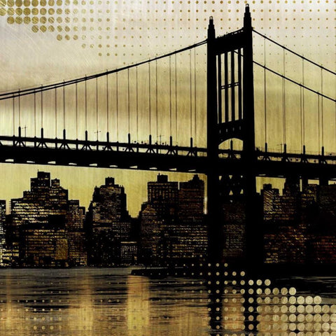 City Metallic In Gold Black Modern Wood Framed Art Print with Double Matting by Craven, Katrina