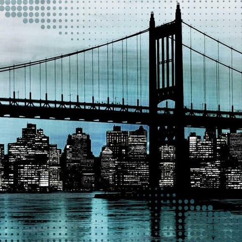 City Metallic In Blue Black Ornate Wood Framed Art Print with Double Matting by Craven, Katrina