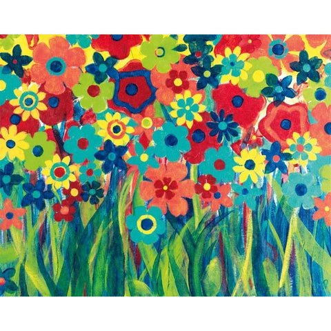 Popping Posies Black Modern Wood Framed Art Print with Double Matting by Donovan, Maria