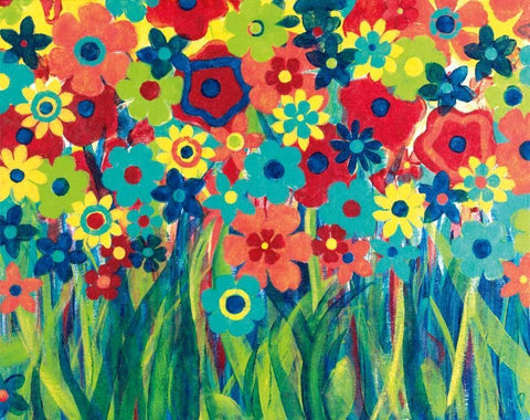 Popping Posies White Modern Wood Framed Art Print with Double Matting by Donovan, Maria