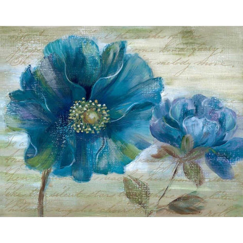 Blue Poppy Poem I Gold Ornate Wood Framed Art Print with Double Matting by Nan