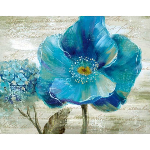 Blue Poppy Poem II Gold Ornate Wood Framed Art Print with Double Matting by Nan