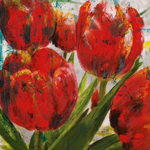 Painted Tulips I White Modern Wood Framed Art Print with Double Matting by Craven, Katrina