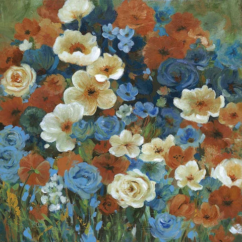 Jardin Azure II White Modern Wood Framed Art Print with Double Matting by Robinson, Carol