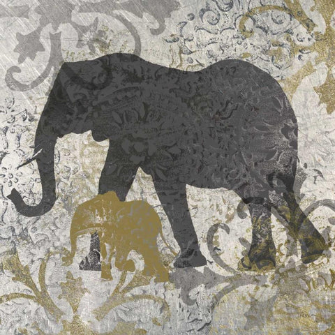 Elephants Exotiques Black Ornate Wood Framed Art Print with Double Matting by Craven, Katrina