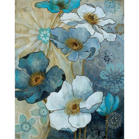 Blue Denim Garden I Gold Ornate Wood Framed Art Print with Double Matting by Robinson, Carol