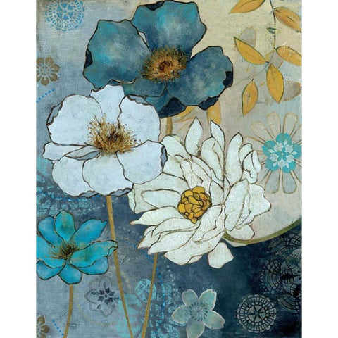 Blue Denim GardenII Gold Ornate Wood Framed Art Print with Double Matting by Robinson, Carol