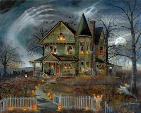 Haunted House White Modern Wood Framed Art Print with Double Matting by Manning, Ruane