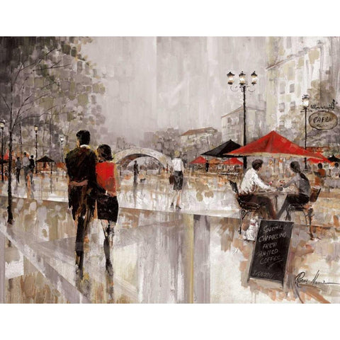 Riverwalk Charm Black Modern Wood Framed Art Print by Manning, Ruane
