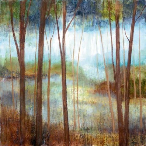 Soft Forest II White Modern Wood Framed Art Print with Double Matting by Nan