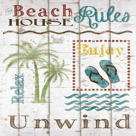Beach House Rules White Modern Wood Framed Art Print with Double Matting by Craven, Katrina