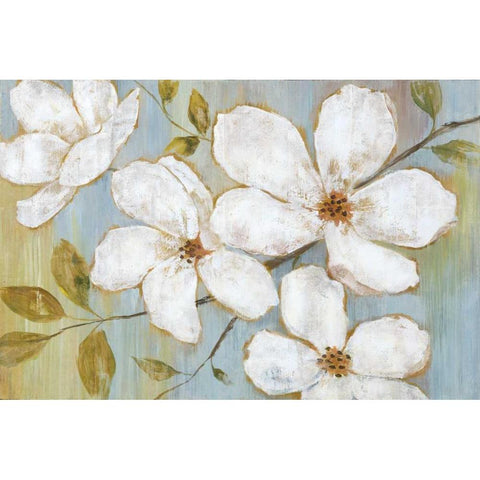 White Blossoms Black Modern Wood Framed Art Print by Nan