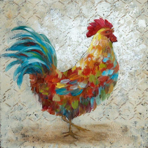 Fancy Rooster I White Modern Wood Framed Art Print with Double Matting by Nan