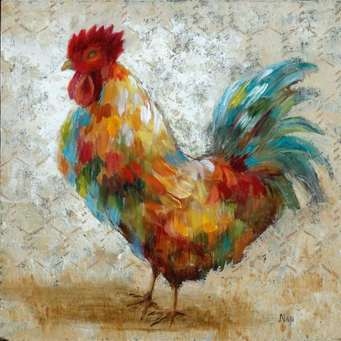 Fancy Rooster II Gold Ornate Wood Framed Art Print with Double Matting by Nan