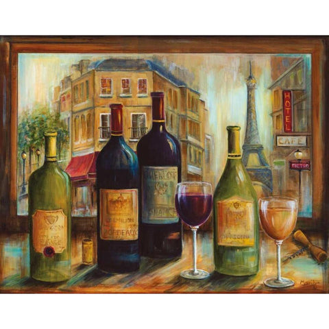 Bistro de Paris Black Modern Wood Framed Art Print with Double Matting by Dunlap, Marilyn