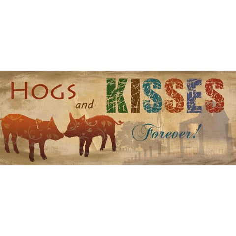 Hogs and Kisses Gold Ornate Wood Framed Art Print with Double Matting by Nan