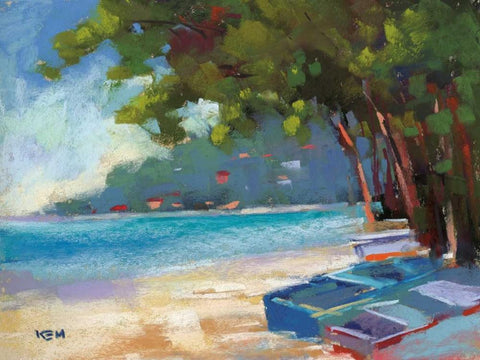 Beachside White Modern Wood Framed Art Print with Double Matting by Margulis, Karen