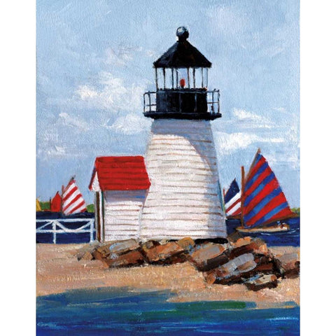 Edgartown Lighthouse Black Modern Wood Framed Art Print with Double Matting by Swatland, Sally